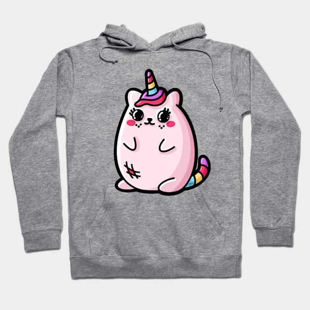 Caticorn Pink Rainbow Cat-Unicorn Kawaii Cutie Hoodie by CyndiCarlson